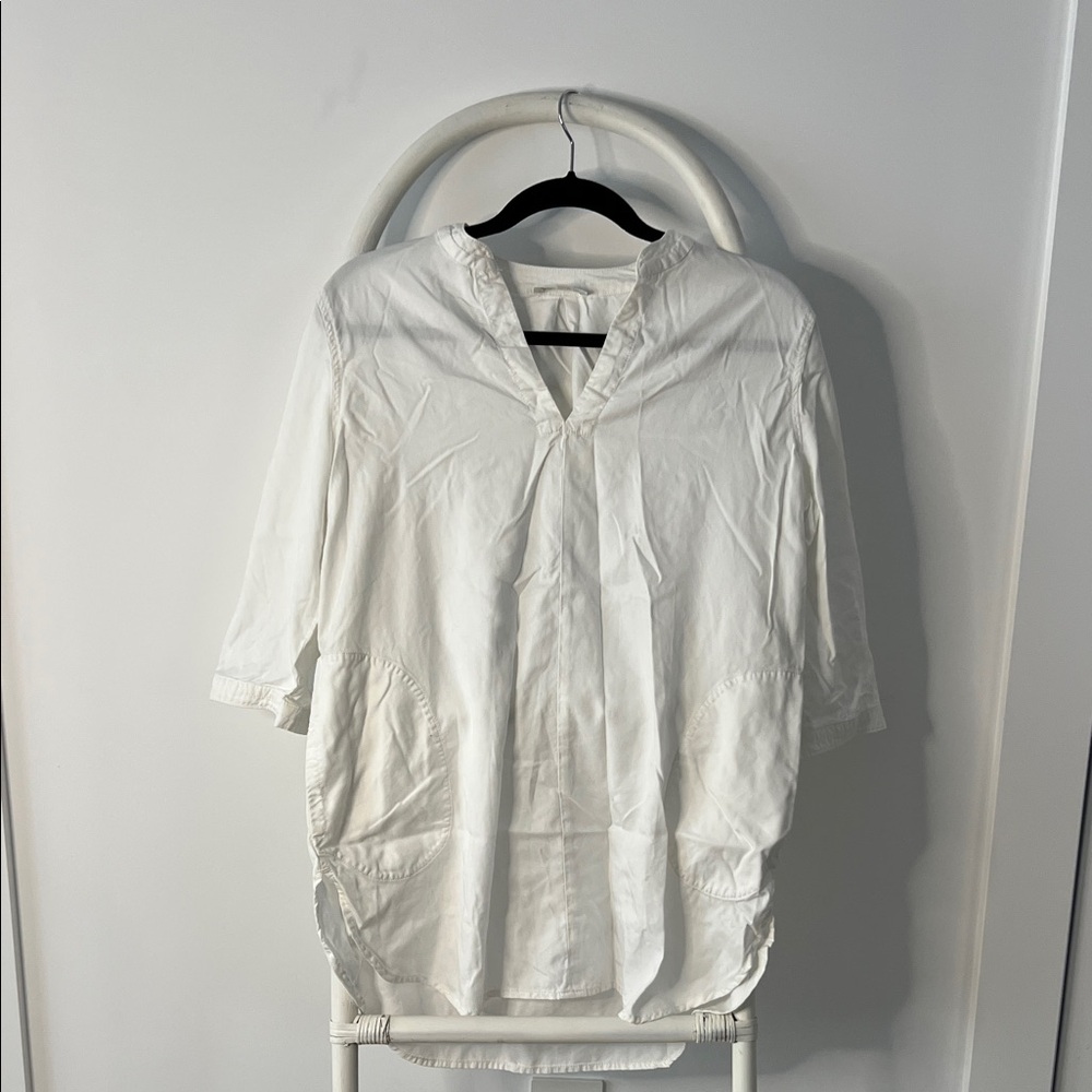 White Women's Cotton Tunic Top - Casual V-Neck